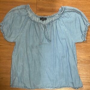 Blue Puff Sleeve Smocked Blouse